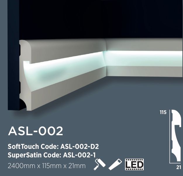 Плінтус для LED освітлення дюрополімерний з покриттям SuperSatin Decolux ASL 002 ASL 002 фото